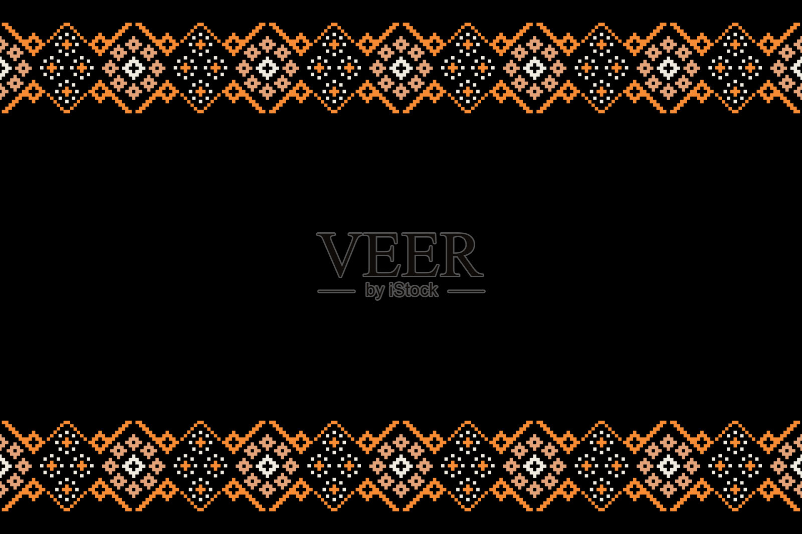 民族几何织物图案十字绣。伊卡特刺绣民族东方像素图案黑色背景。插画图片素材