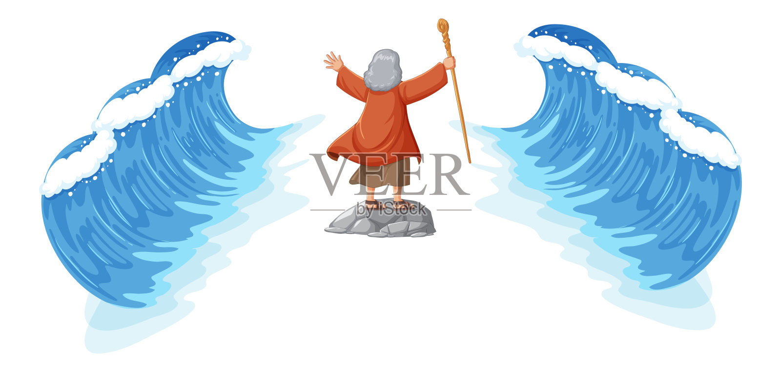 摩西离开红海:一个宗教圣经故事插画图片素材