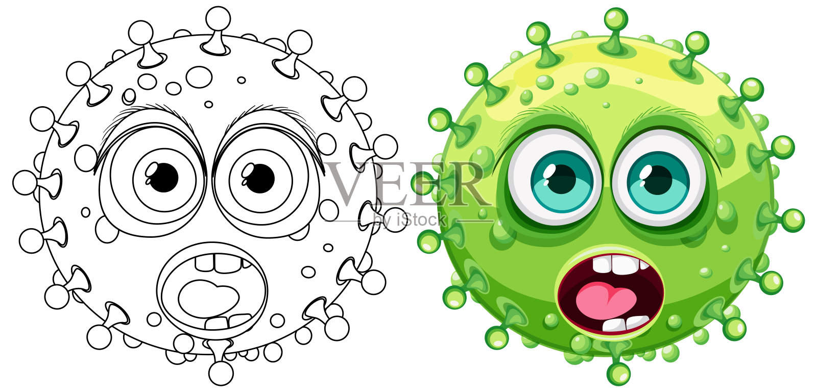 绿色细菌细菌病毒怪物卡通人物插画图片素材