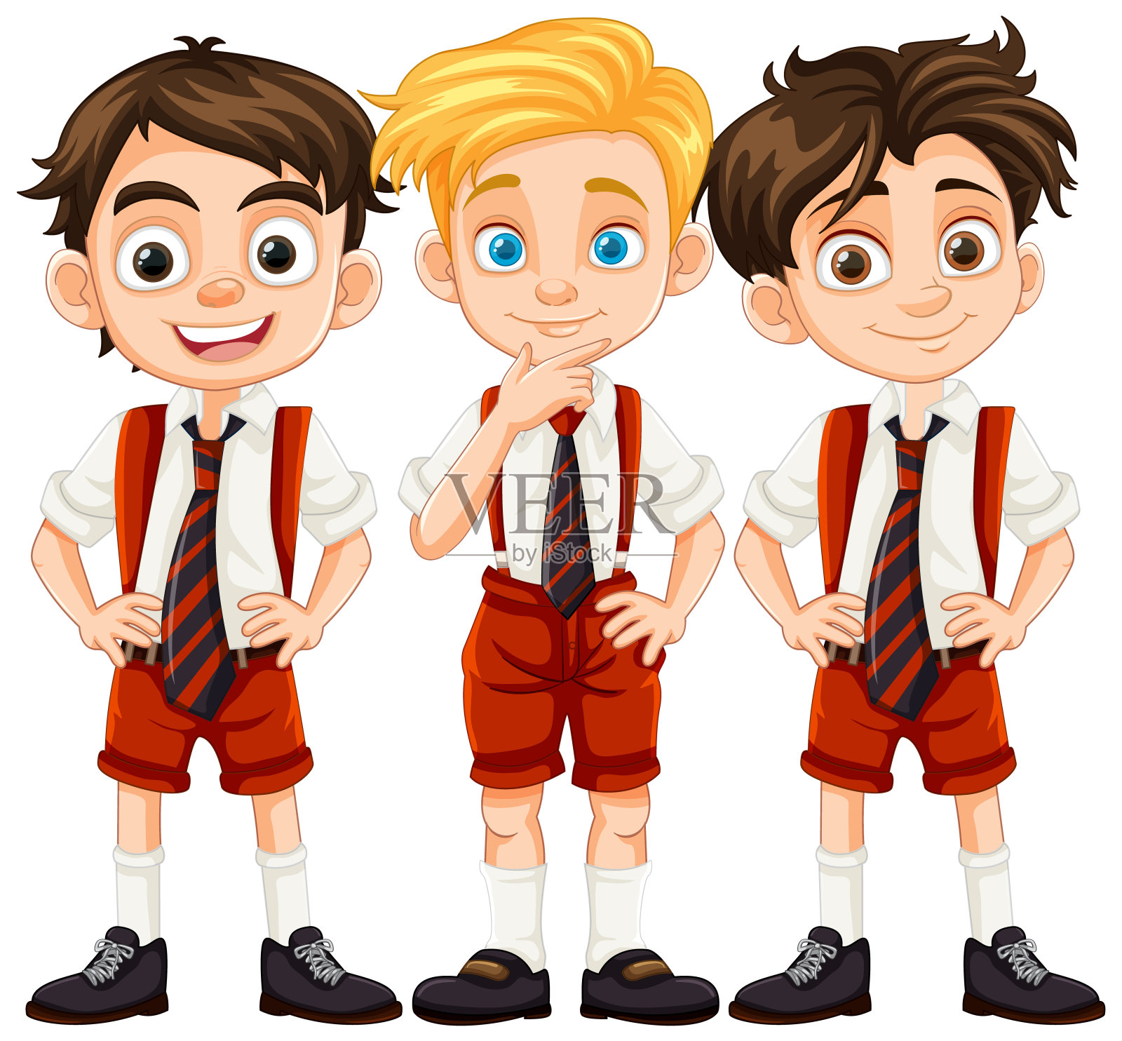一群穿着校服卡通人物的男孩插画图片素材