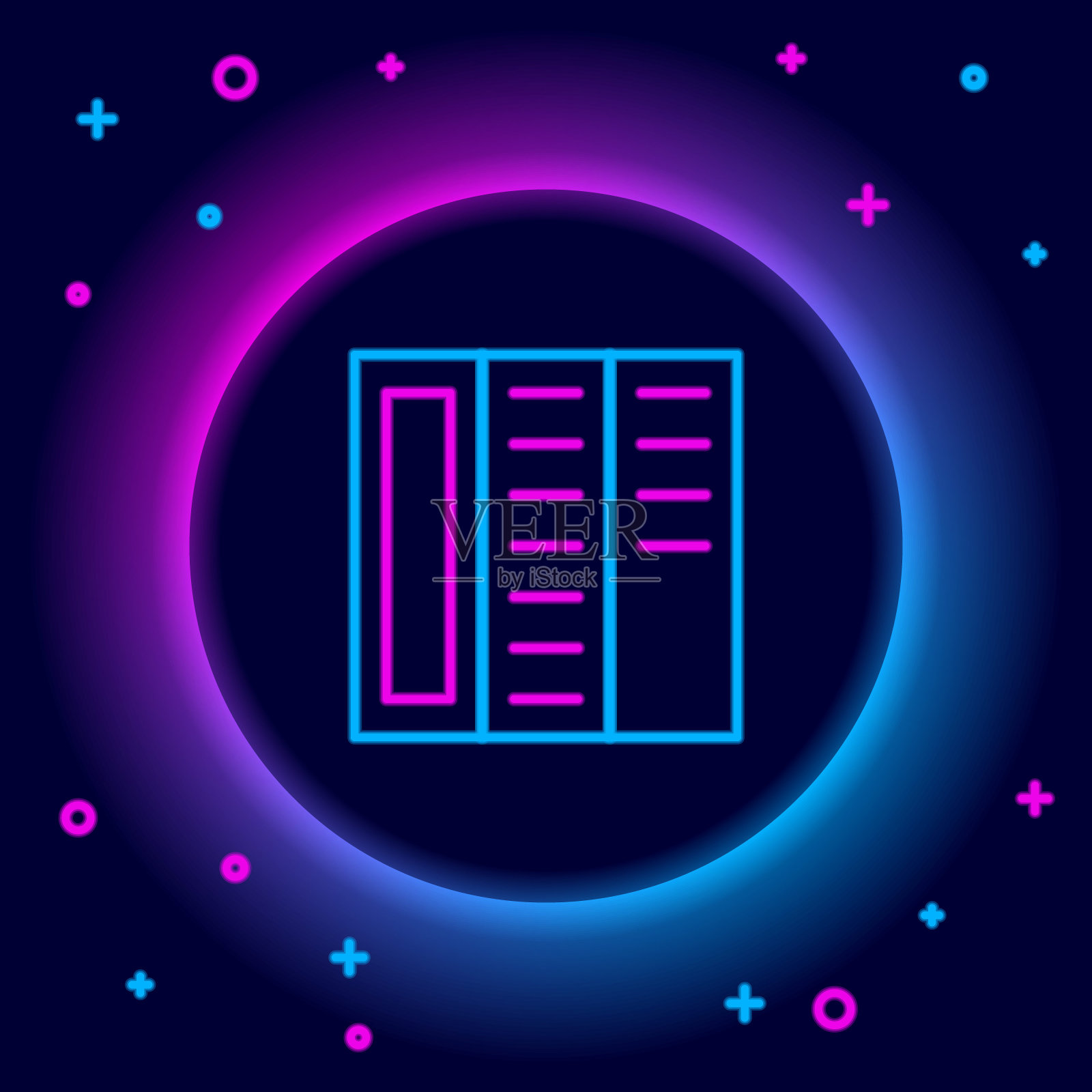 发光的霓虹线宣传册模板布局图标孤立的黑色背景。公司业务年度报告，目录，杂志，传单模型。色彩缤纷的轮廓概念。向量插画图片素材