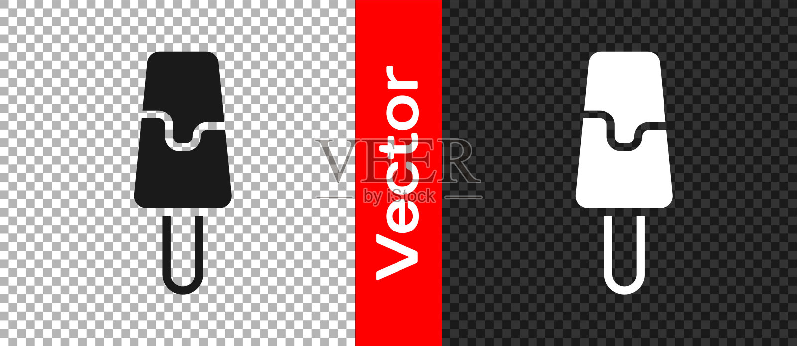 黑色冰淇淋图标隔离在透明的背景。甜蜜的象征。向量插画图片素材