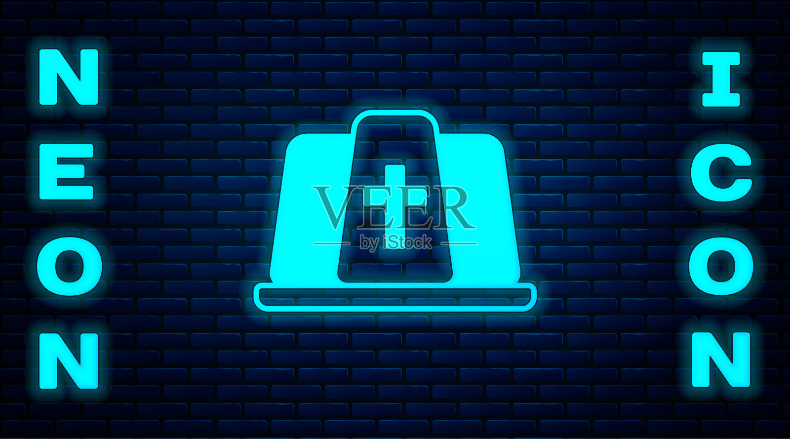 发光的霓虹教皇帽子图标孤立的砖墙背景。基督教的帽子标志。向量插画图片素材