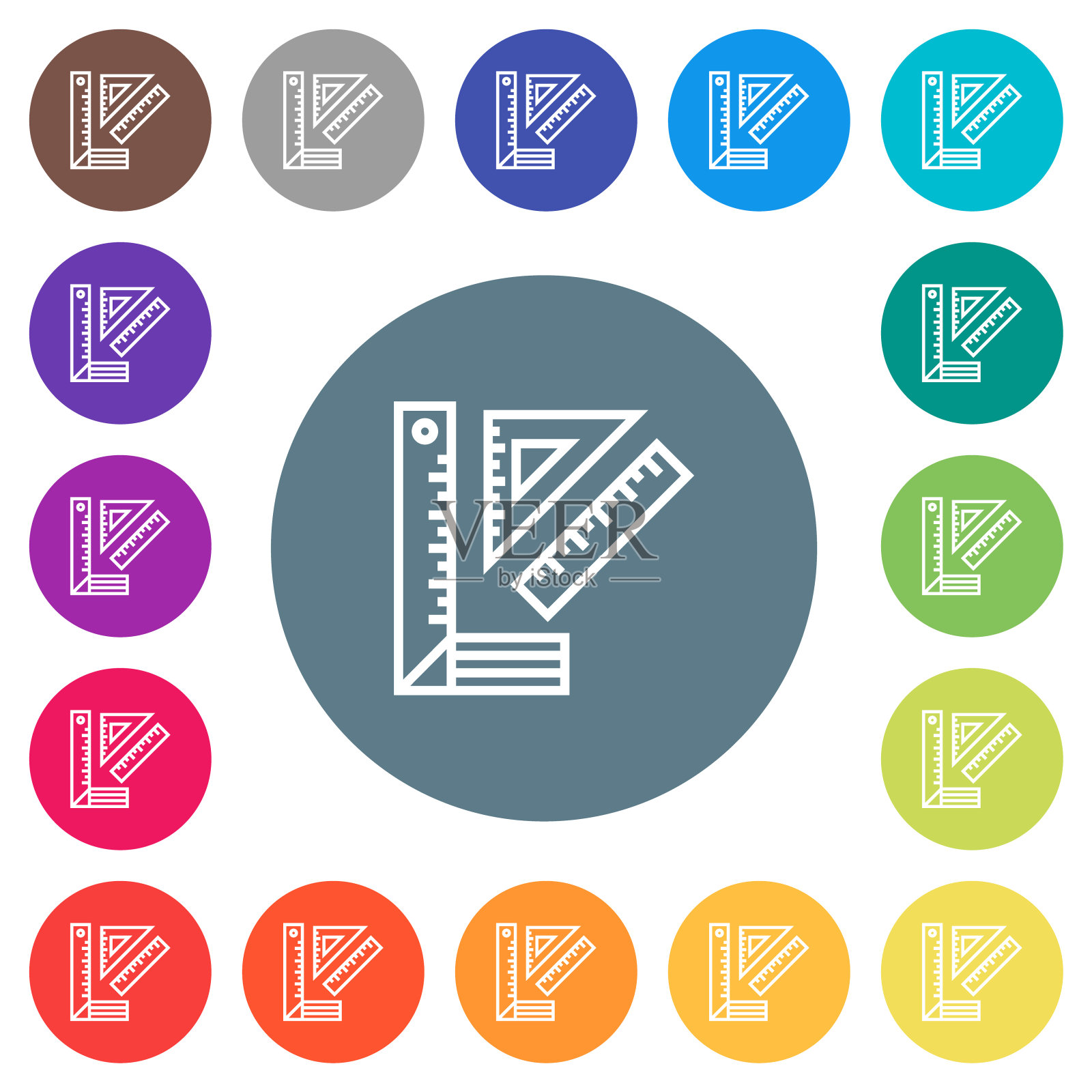 尺子平面白色图标在圆形颜色的背景插画图片素材