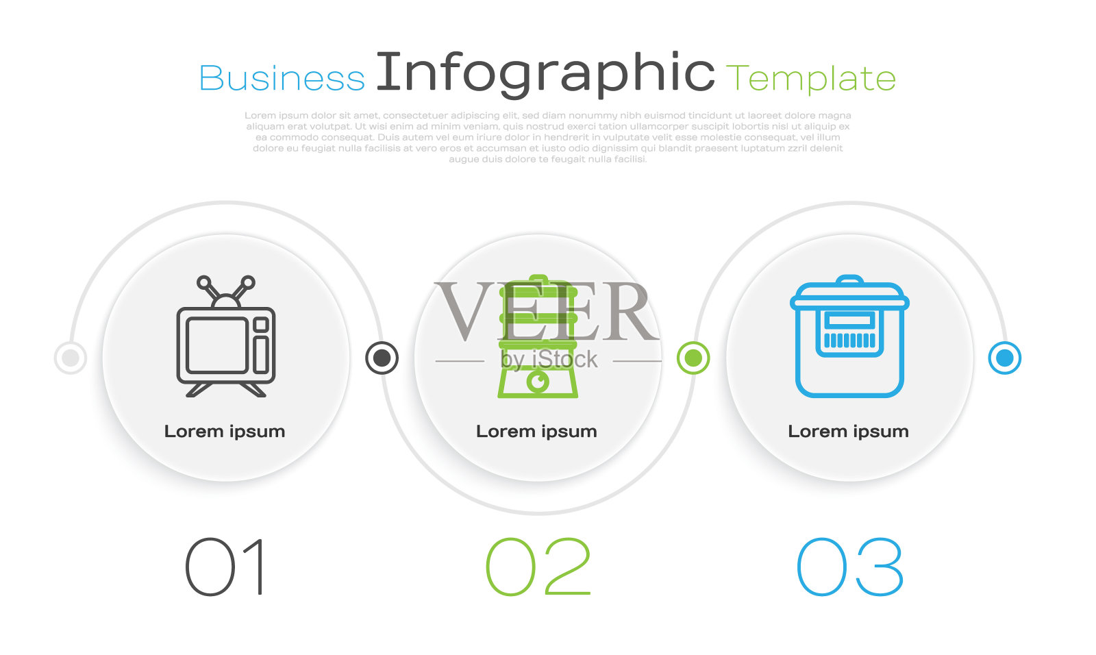 设置线电视，双锅炉和慢炖锅。业务信息图表模板。向量插画图片素材