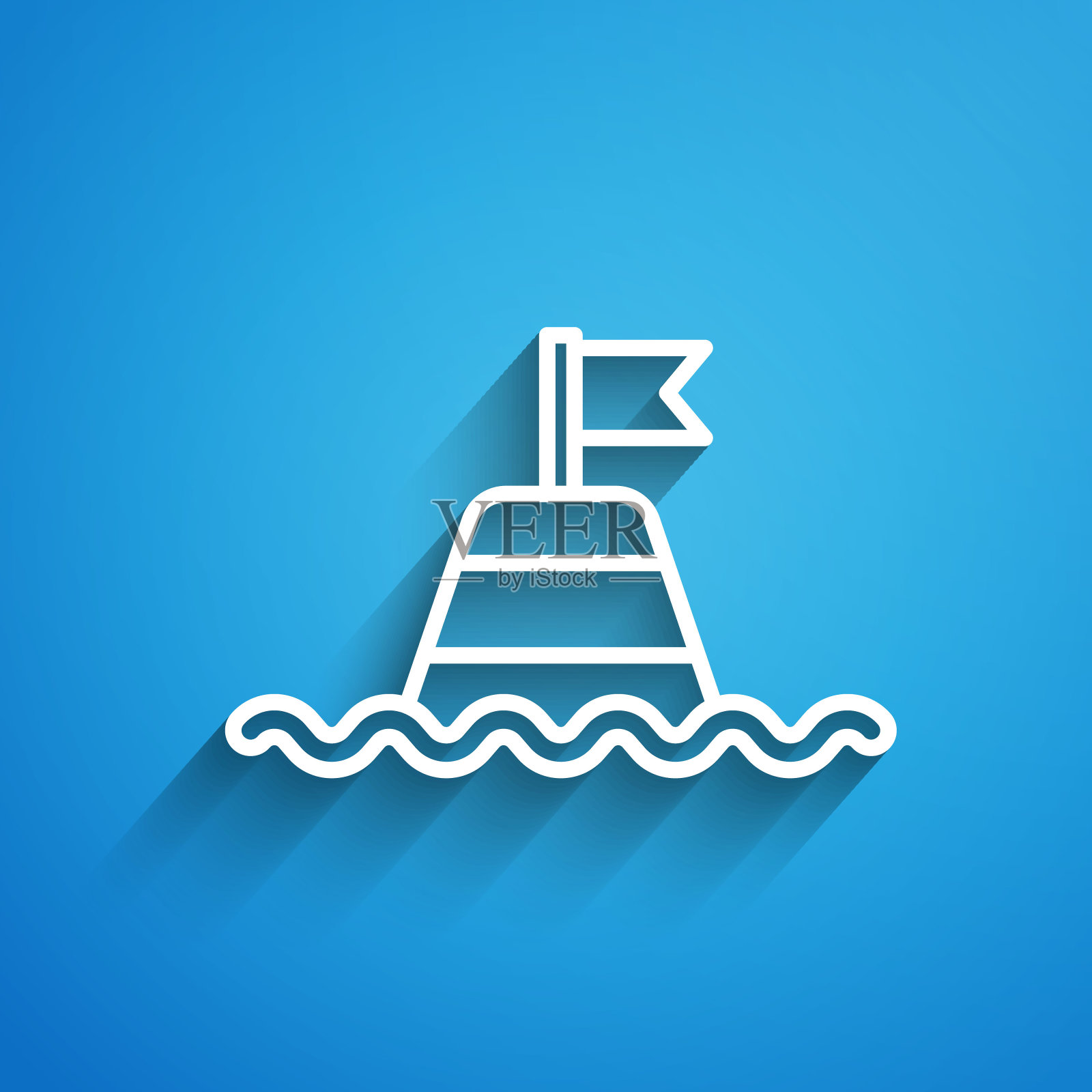 在蓝色背景上孤立的海上浮动浮标图标。长长的阴影。向量插画图片素材