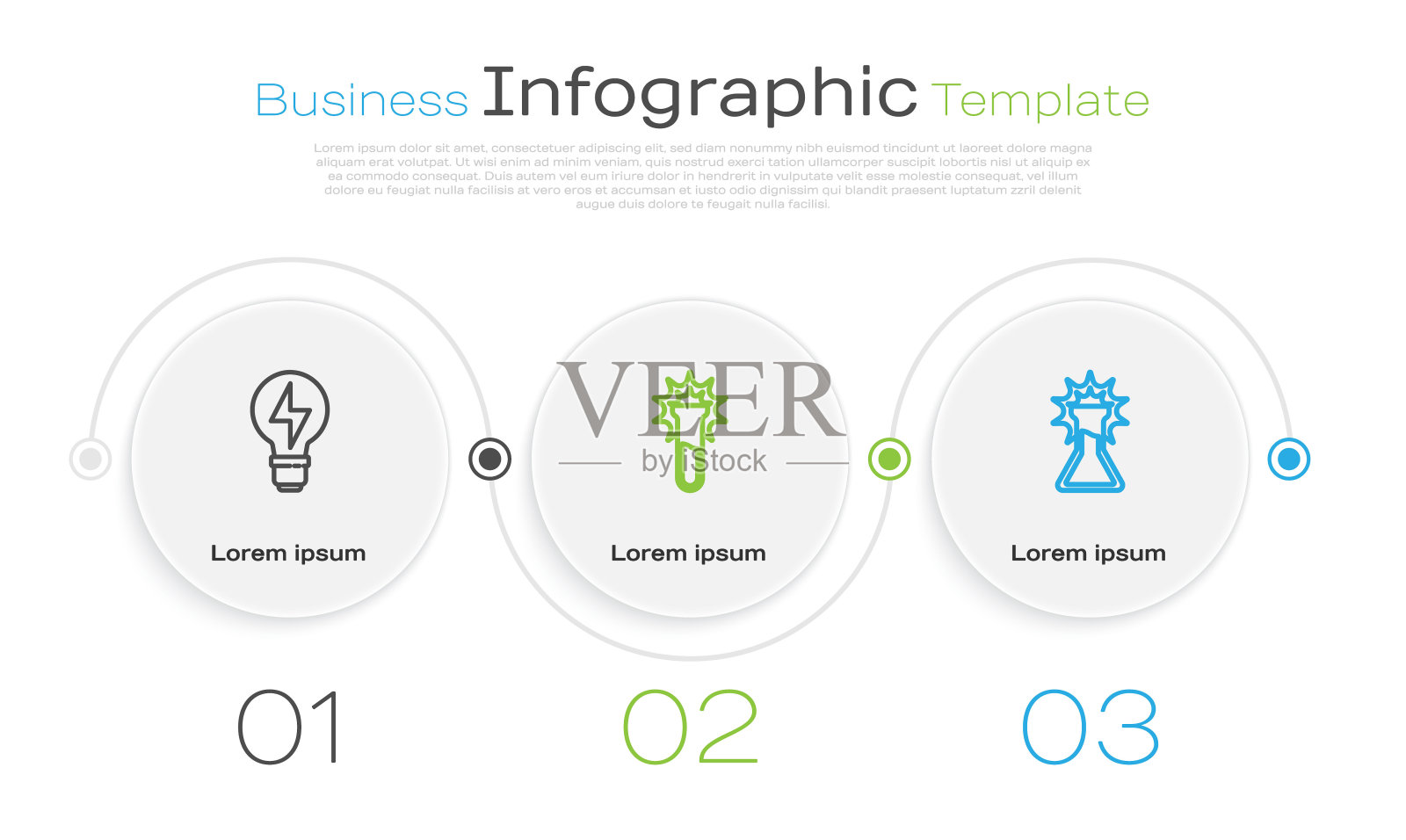 设置线路灯泡与闪电，试管和烧瓶和。业务信息图表模板。向量插画图片素材
