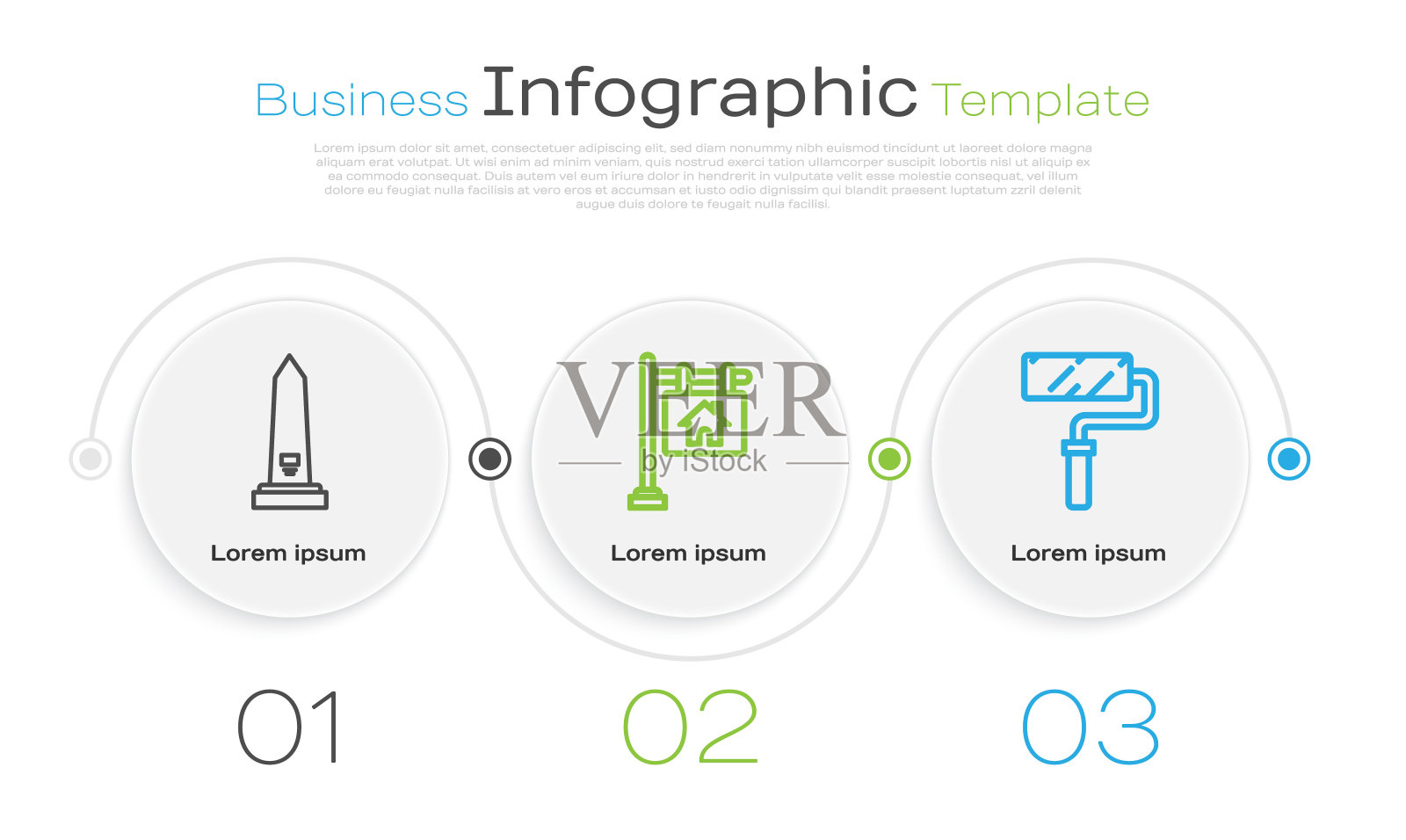 设置线华盛顿纪念碑，悬挂标志与文字销售和油漆辊刷。业务信息图表模板。向量插画图片素材