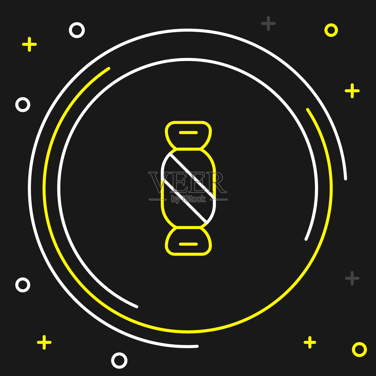 线糖果图标孤立的黑色背景。万圣节派对快乐。色彩缤纷的轮廓概念。向量插画图片素材