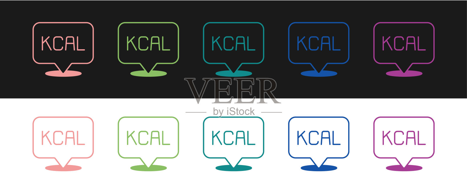 在黑白背景上设置Kcal图标隔离。健康食品。向量插画图片素材