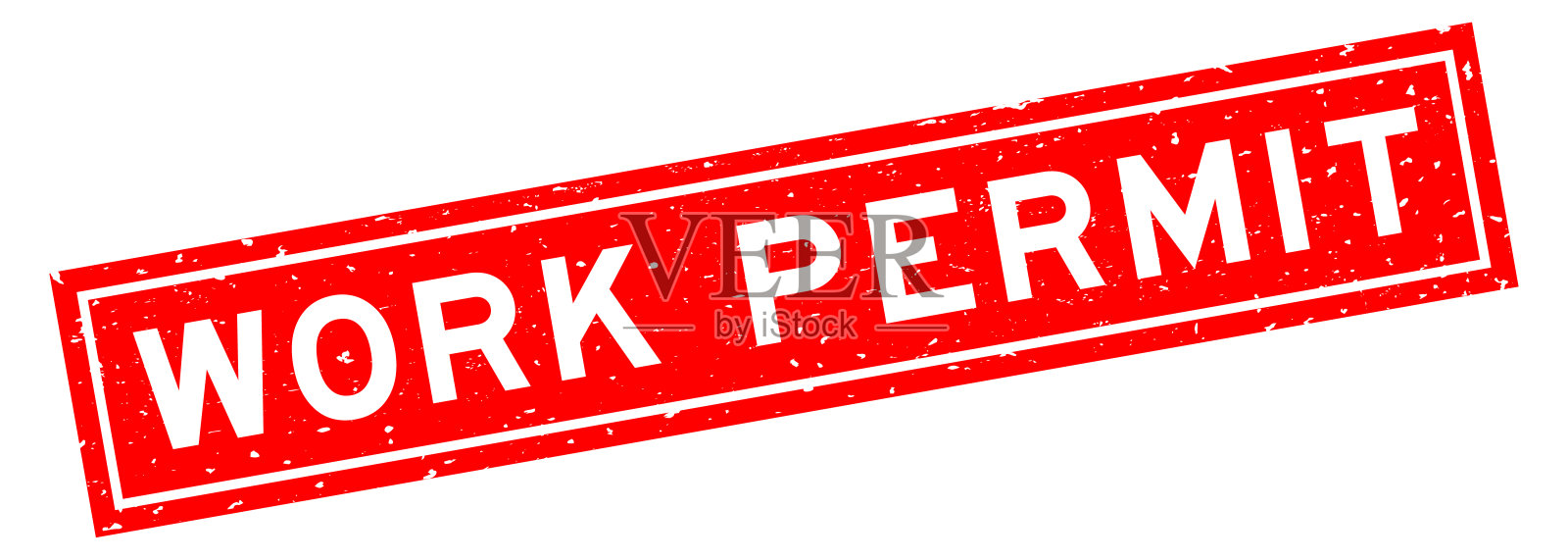 垃圾红色工作许可字方橡胶印章白底插画图片素材