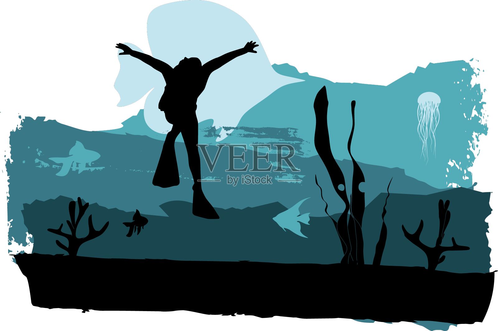 水肺潜水运动概念水下景观设计元素图片