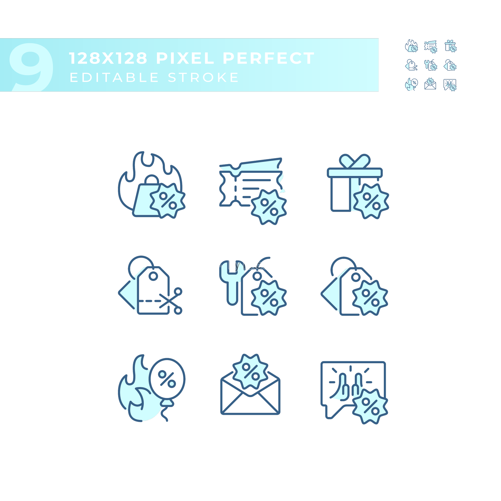 一组可编辑的像素完美的蓝色折扣图标设计元素图片