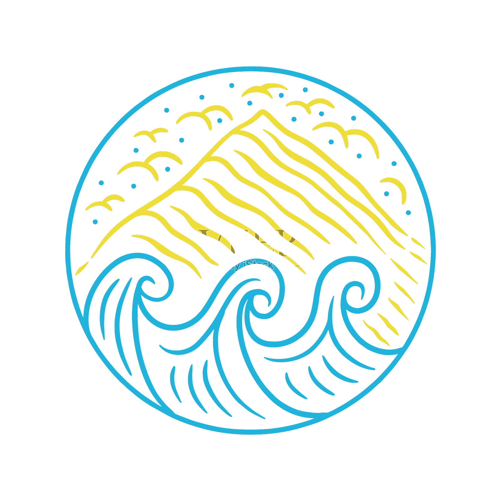 单线海滩山平面设计会徽设计元素图片