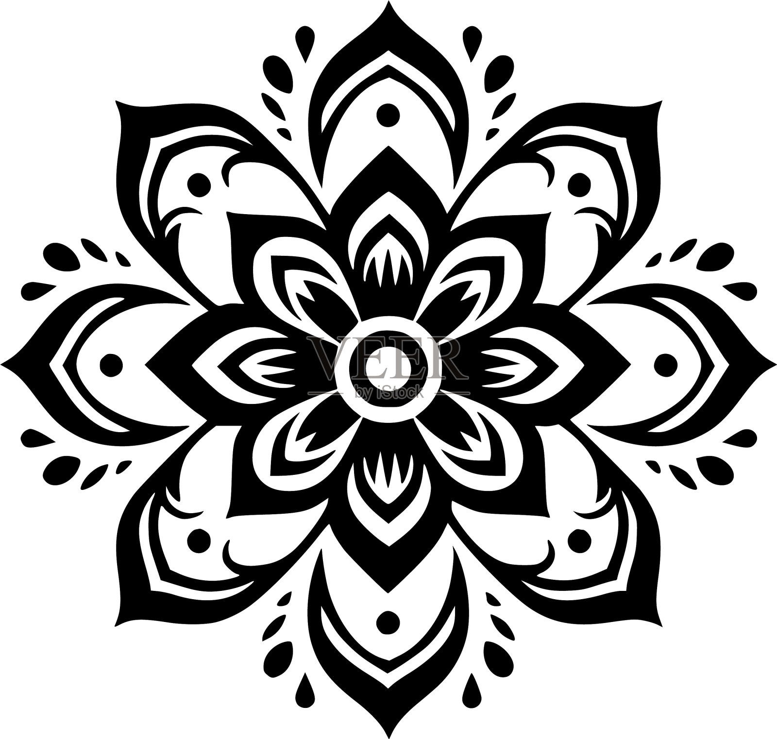 曼陀罗-黑色和白色孤立的图标插画图片素材