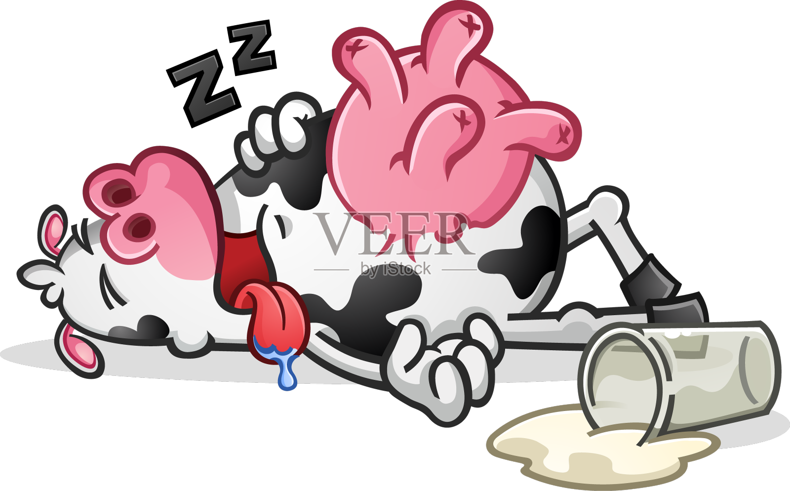 奶牛卡通因为喝牛奶昏倒了设计元素图片