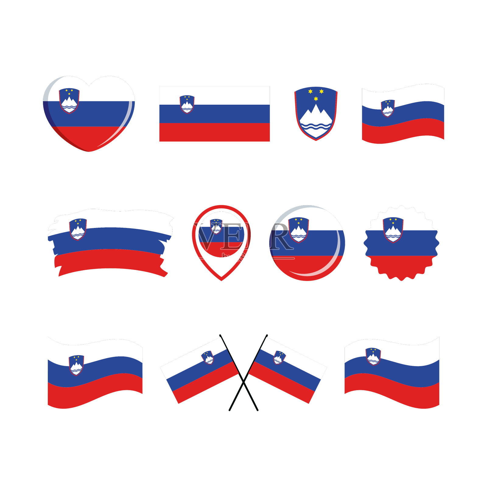 斯洛文尼亚国旗图标设置在灰色背景上设计元素图片