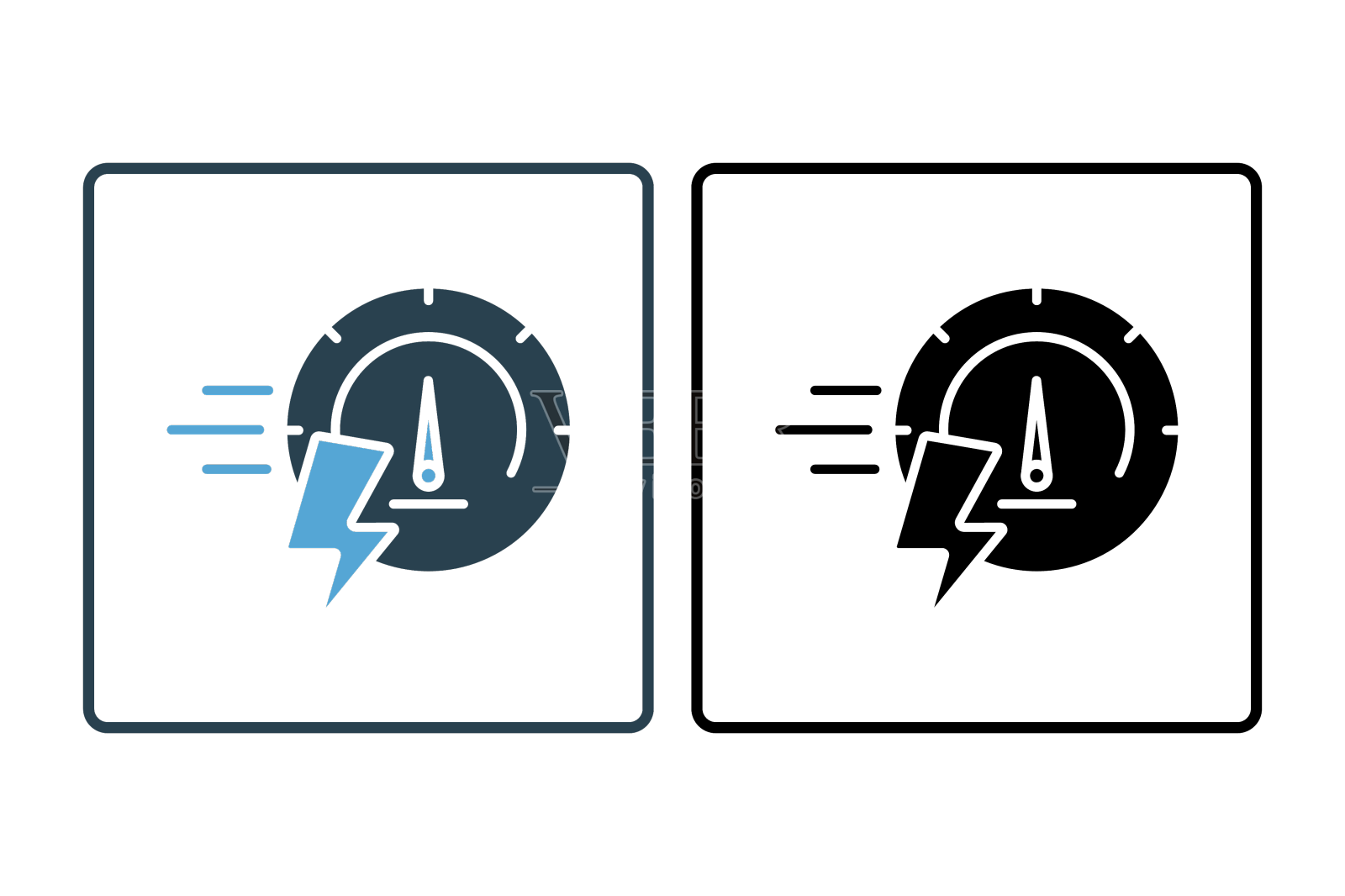 高速图标速度计与闪电图标设计元素图片