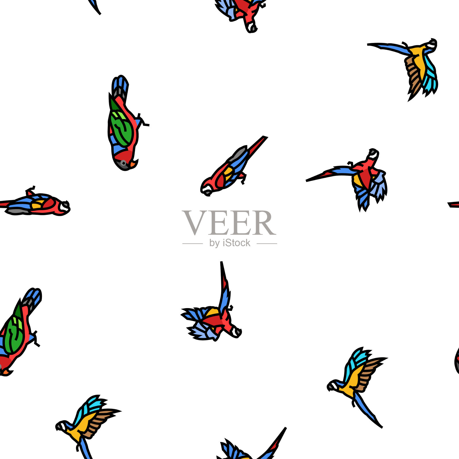 鹦鹉鸟蓝动物热带无缝插画图片素材