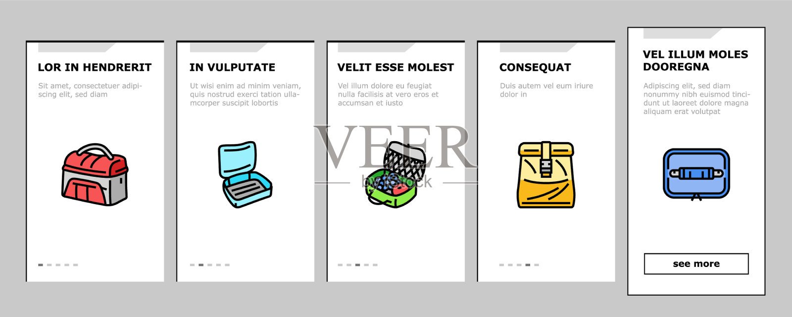 午餐饭盒食品校餐登机图标集插画图片素材