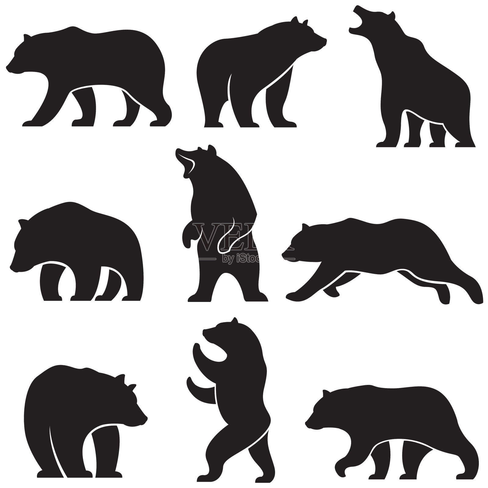 熊剪影套装设计元素图片