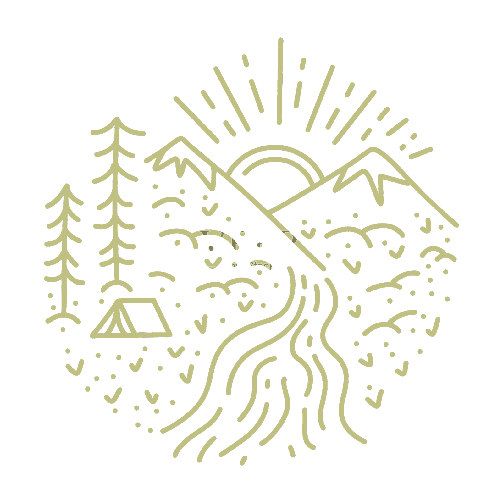 山地单线冒险老式徽章设计元素图片