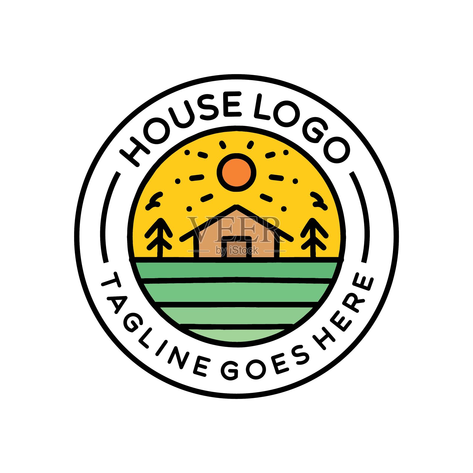 复古的房子单线彩色标志徽章设计元素图片