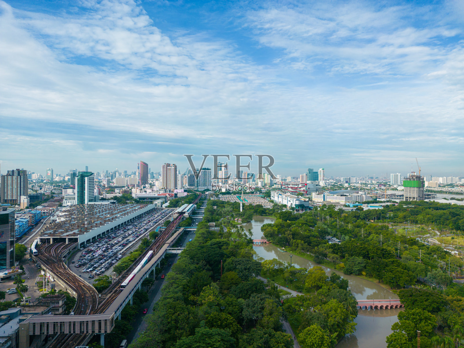 鸟瞰图乍都乍绿色中央公园与写字楼JJ市场照片摄影图片