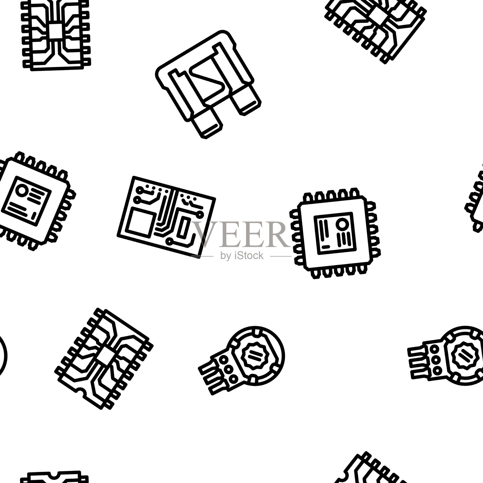 元器件电子芯片无缝图案插画图片素材