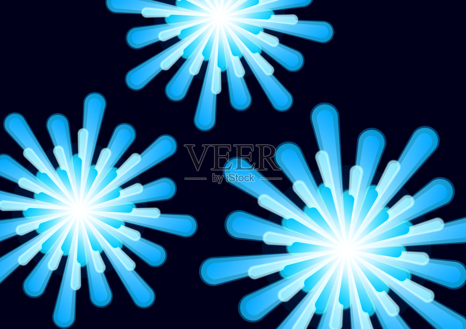 深色背景配上雪花和五颜六色的烟花，节日海报，明信片，为节日，为新年。向量插画图片素材