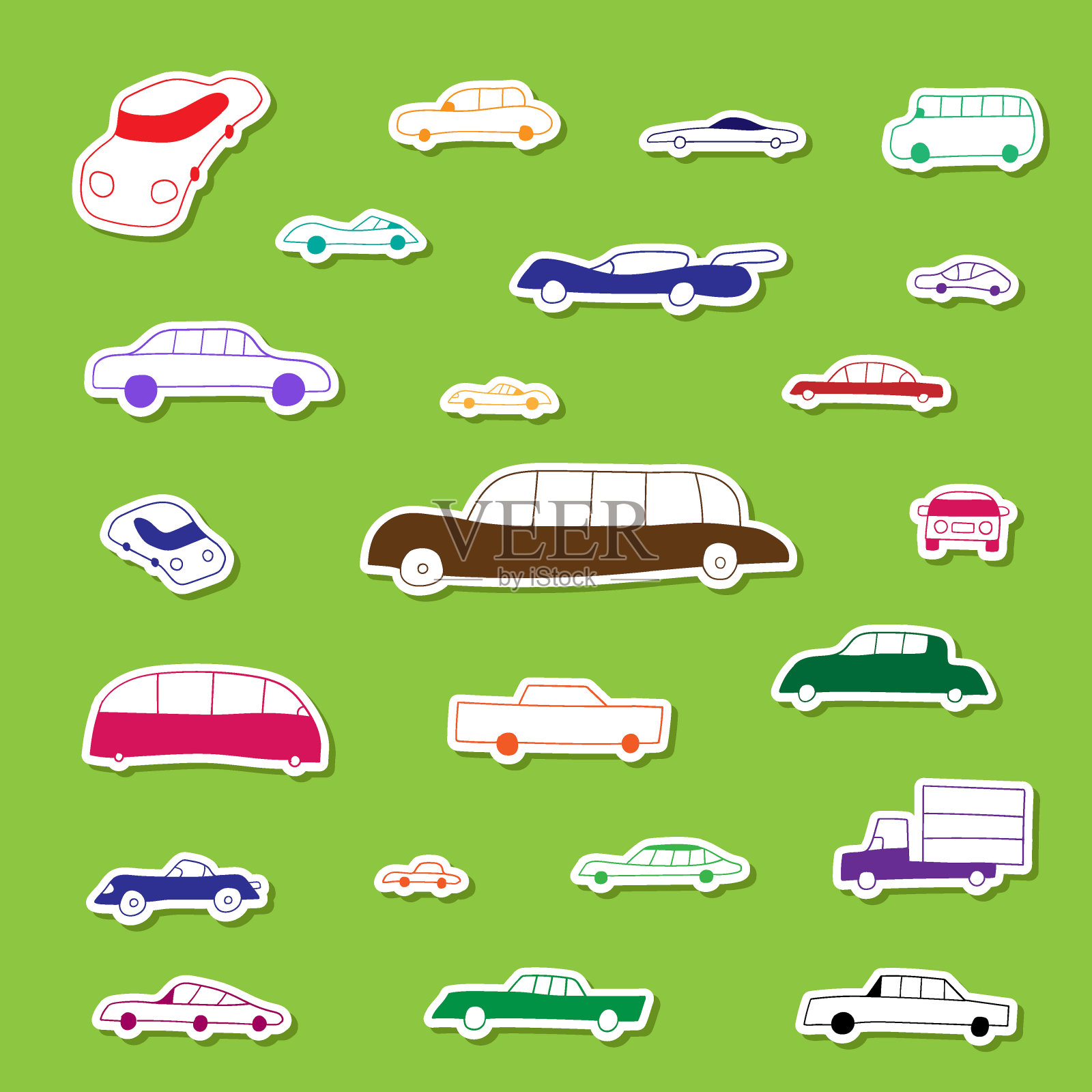 玩具车涂鸦收集，交通工具手绘矢量图标插画图片素材