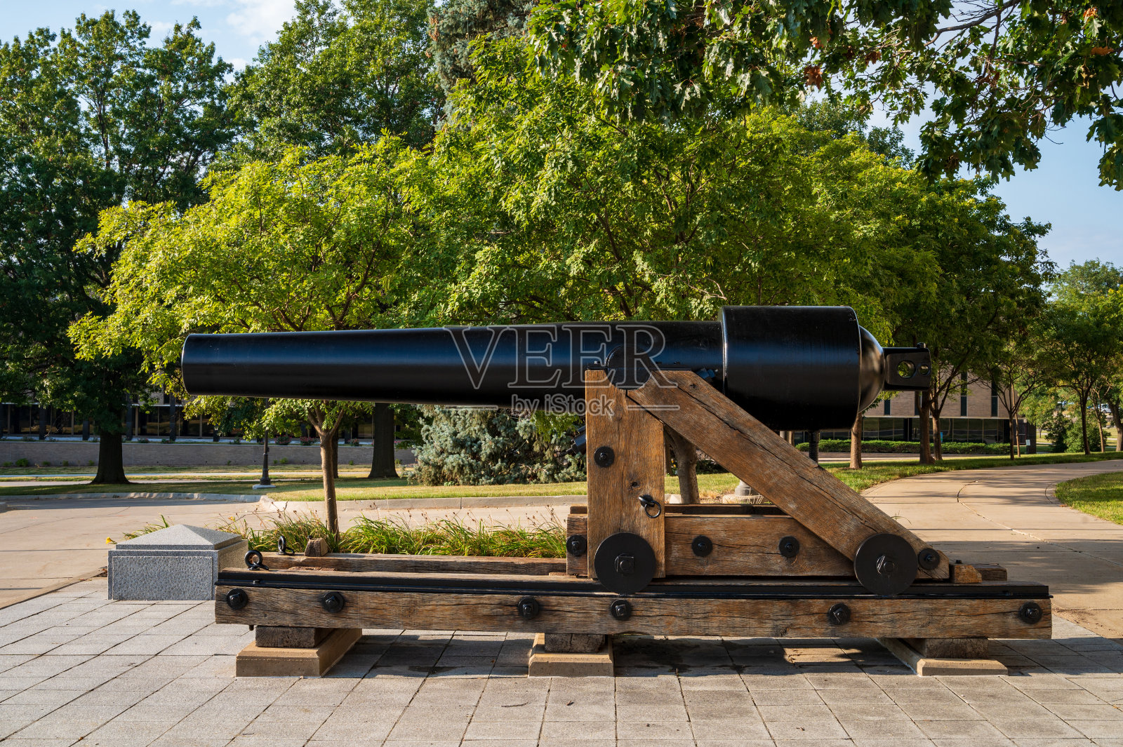 鹦鹉在爱荷华州议会大厦的土地上步枪大炮照片摄影图片