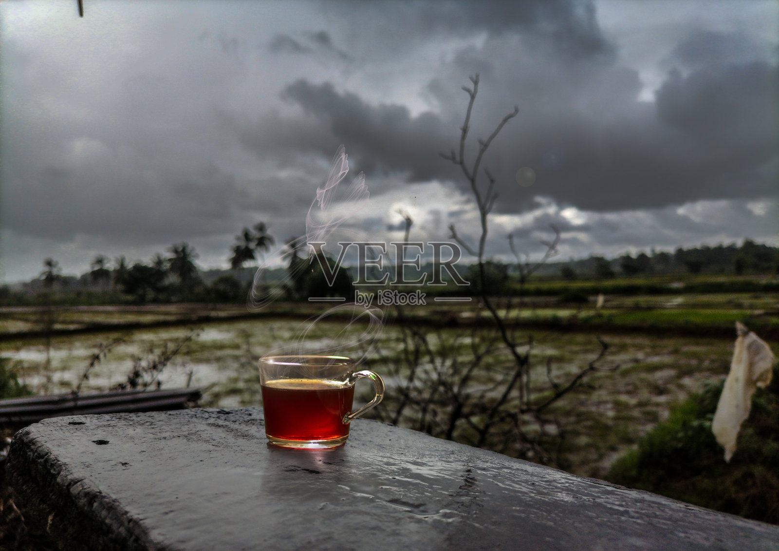 用茶在雨中降温照片摄影图片