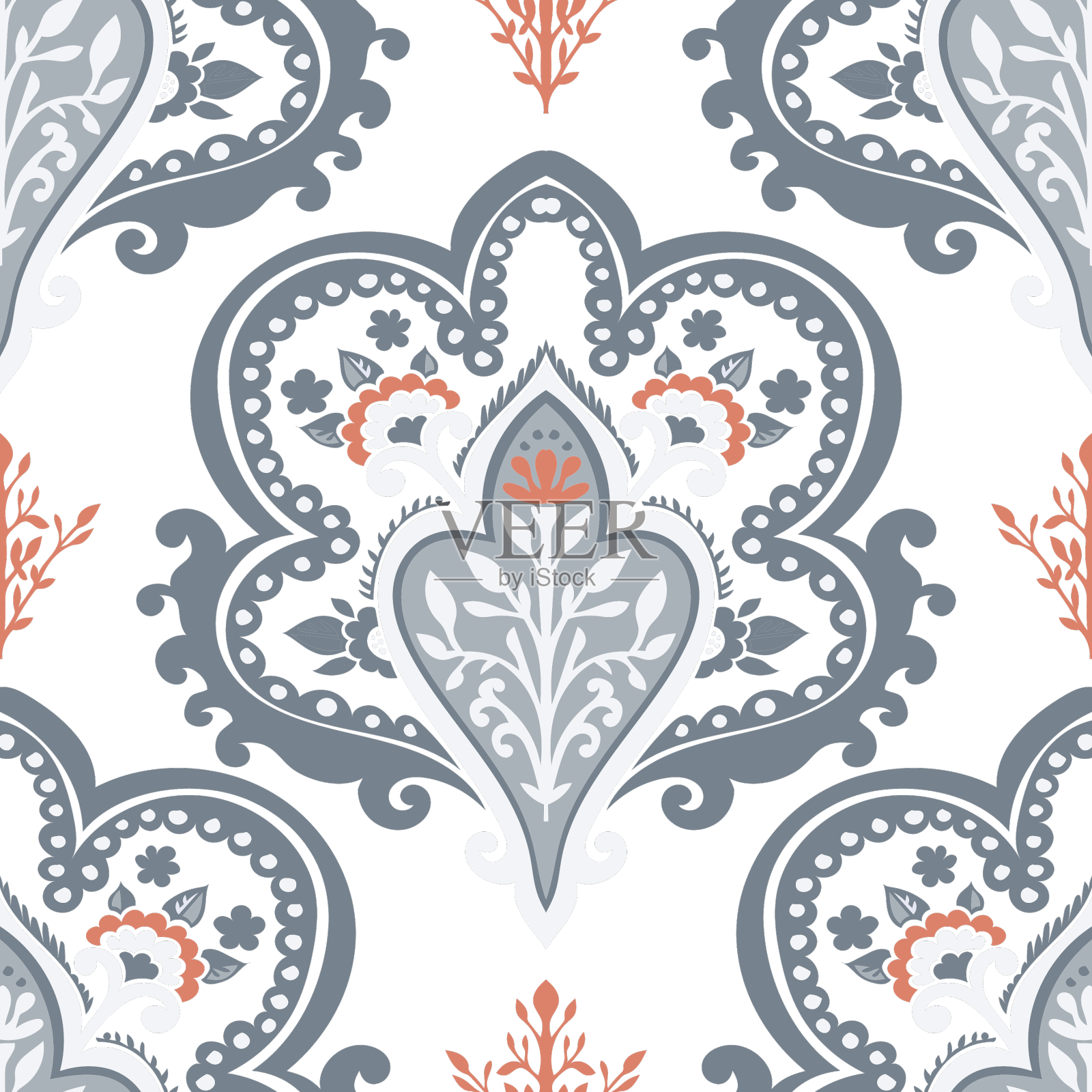 佩斯利装饰与树叶和花朵印花设计元素图片