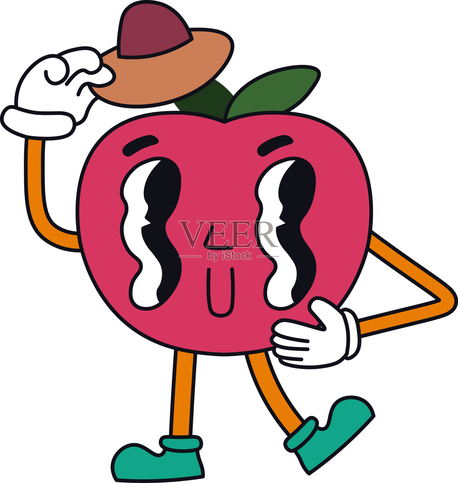 复古樱桃人物贴纸与帽子设计元素图片