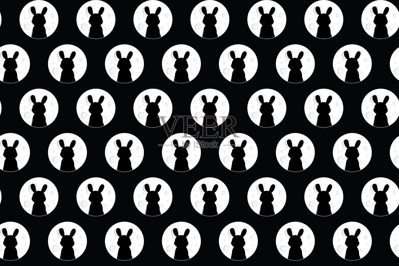 月亮上黑黑的兔子剪影插画图片素材