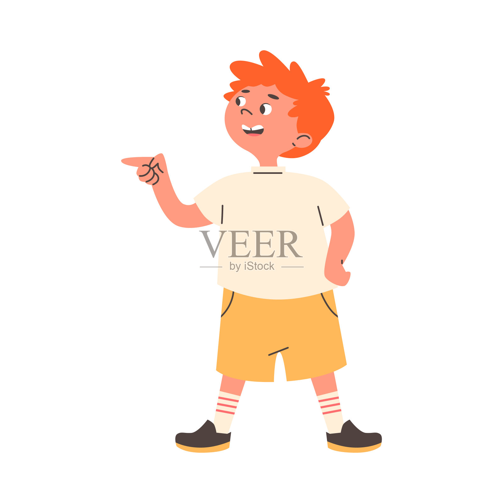 小男孩指着左边。插画图片素材