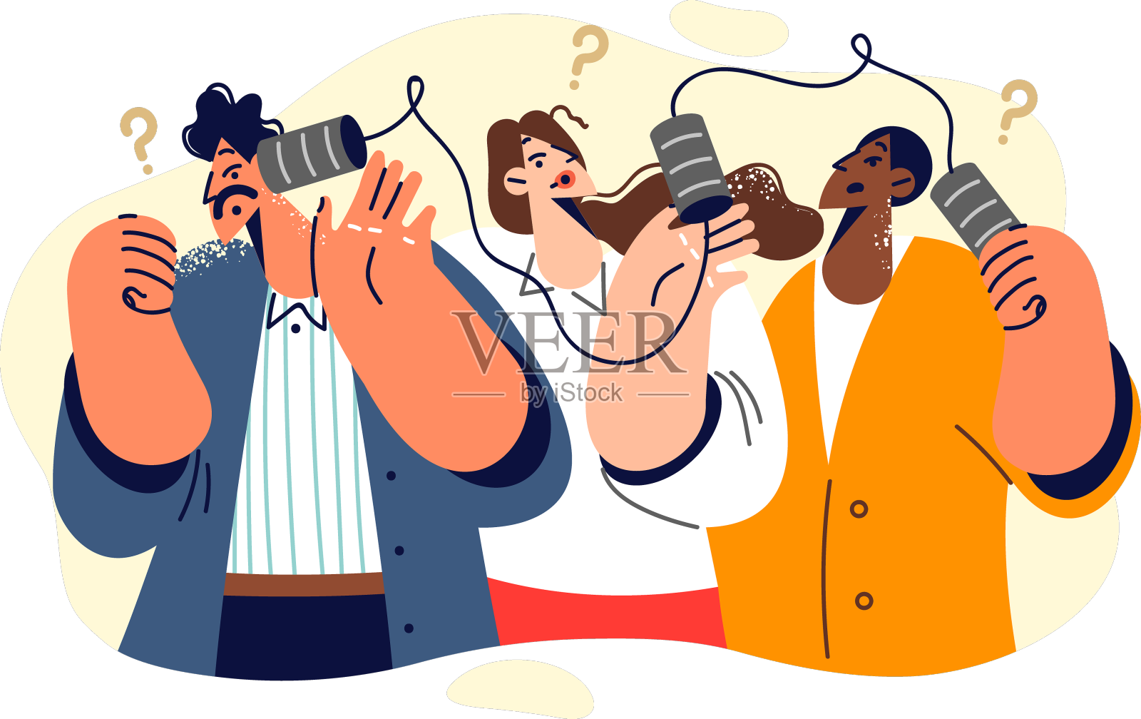 人们用线程电话交换信息和设计元素图片