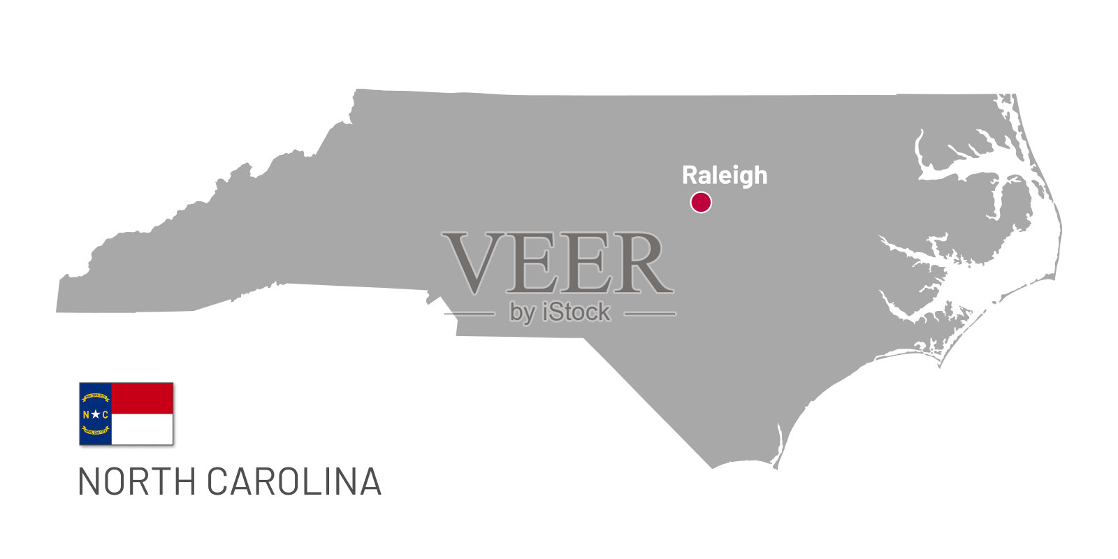 美国联邦州北卡罗来纳州的灰色地图插画图片素材