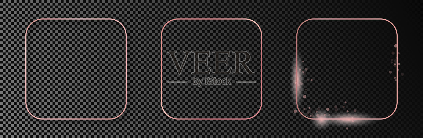 玫瑰金发光圆角正方形框架插画图片素材