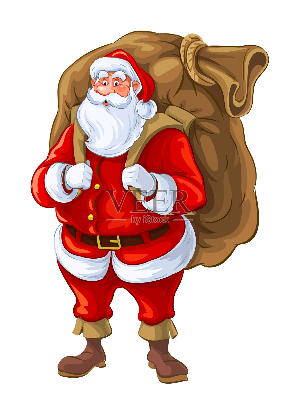 圣诞老人拿着一大袋礼物。孤立在白色上。向量。插画图片素材