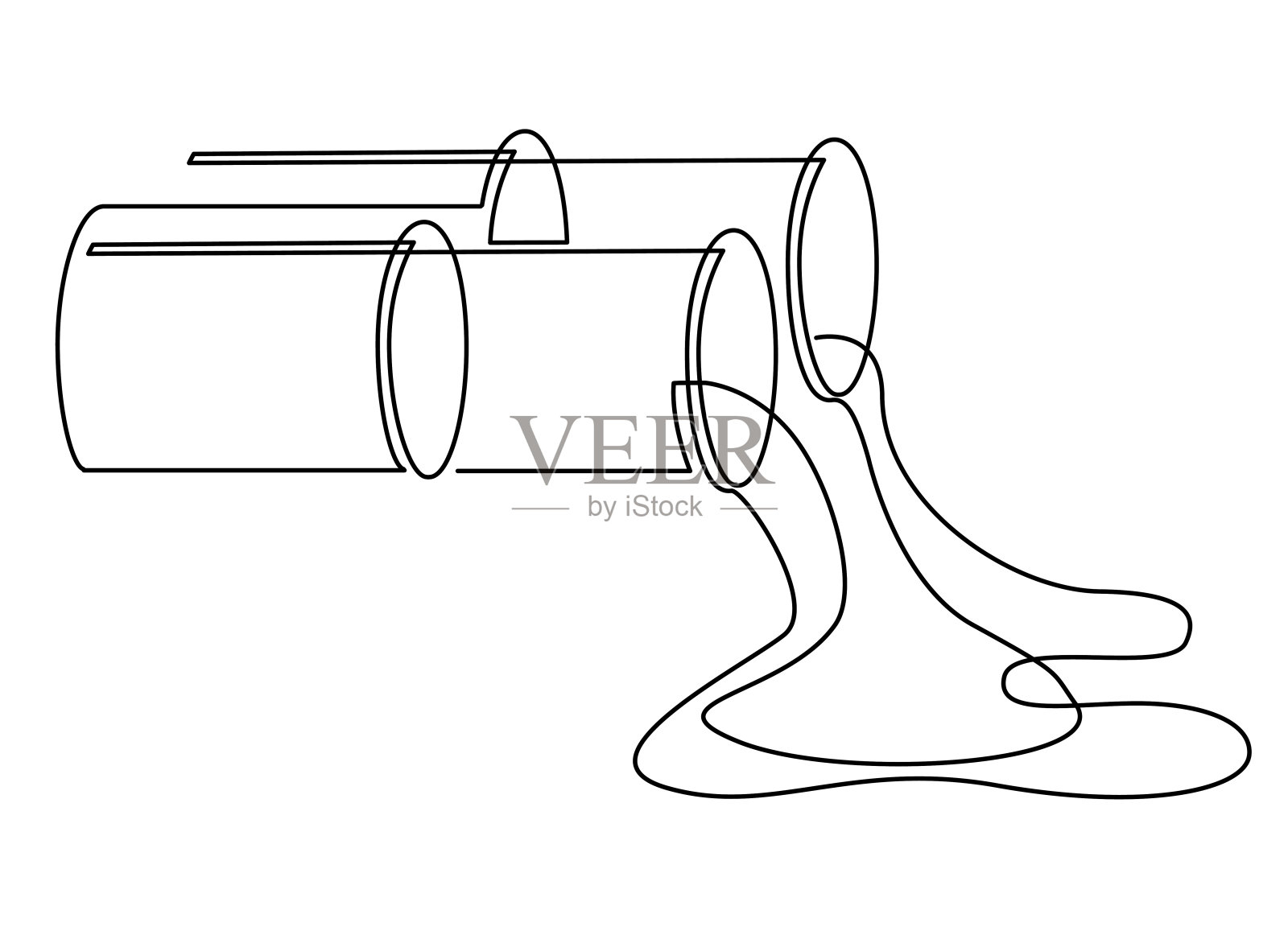 有液体流出的金属管。连续线条绘制。矢量插图。插画图片素材