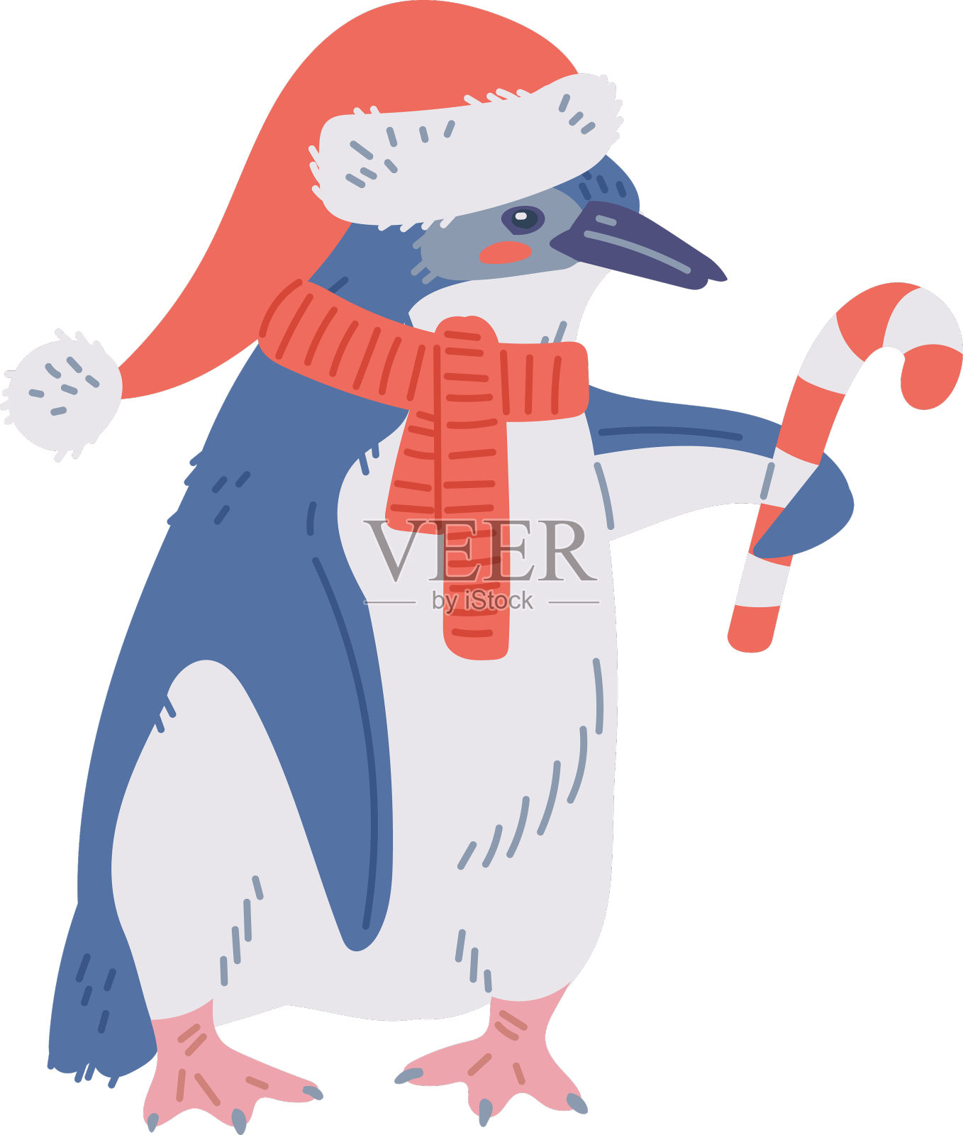 企鹅戴着帽子，拿着圣诞糖果设计元素图片