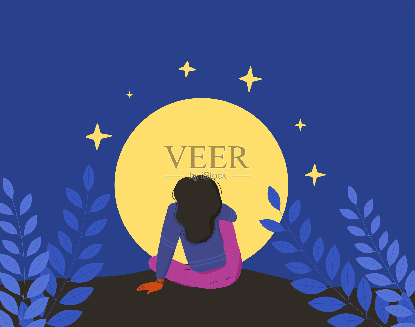 忧郁的女人。想想矢量平面的一些东西插画图片素材