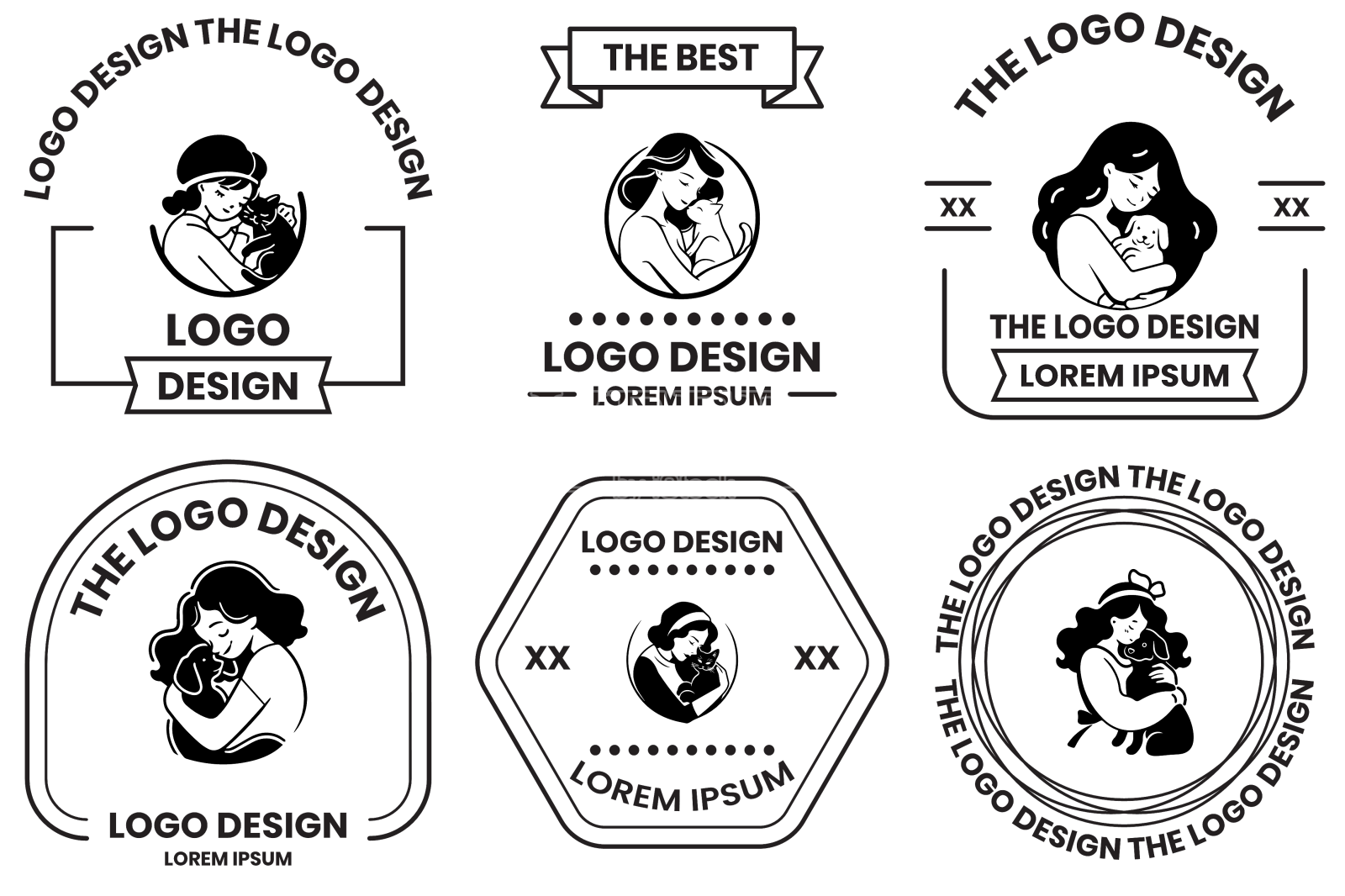 女人和猫的标志在动物诊所的概念设计元素图片