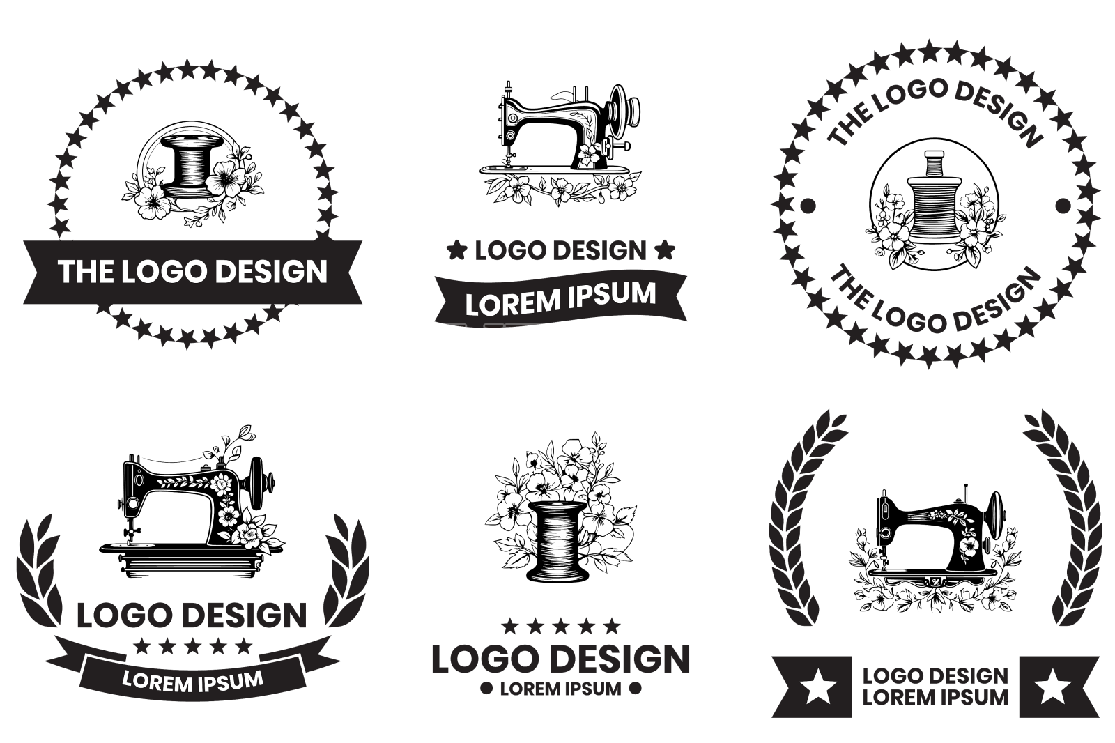 裁剪和缝纫设备店的标志是平的设计元素图片