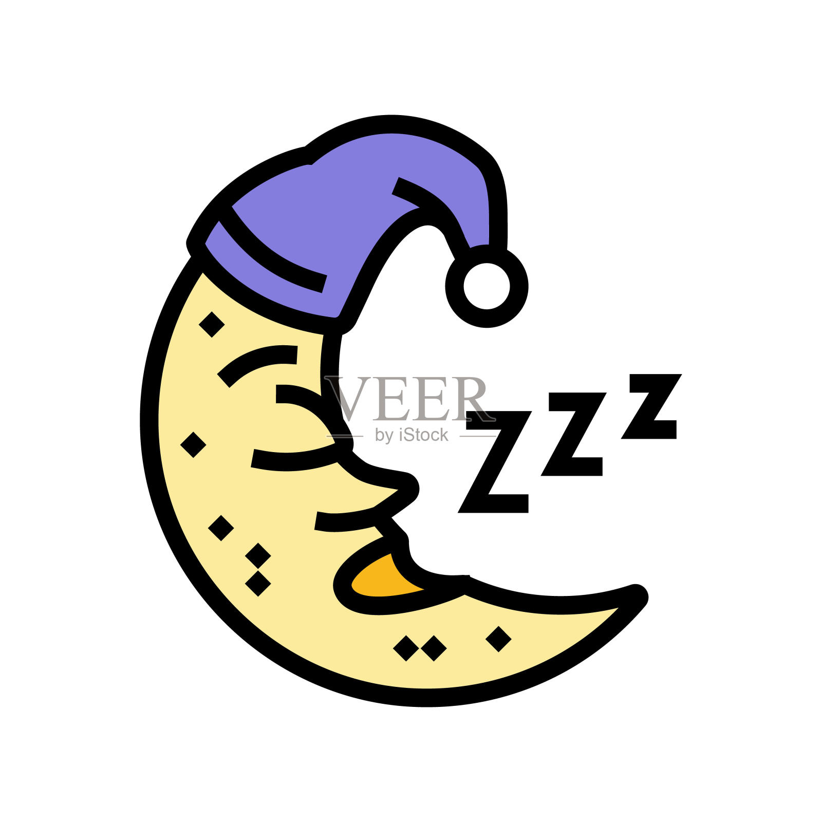 睡觉的月亮睡觉的夜晚颜色图标矢量插图插画图片素材