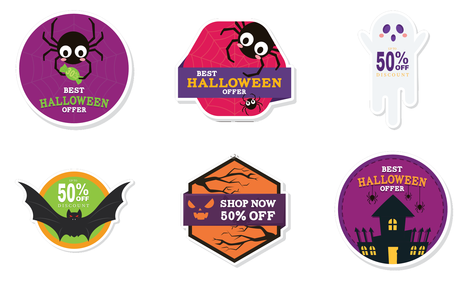 一套万圣节折扣贴纸设计元素图片