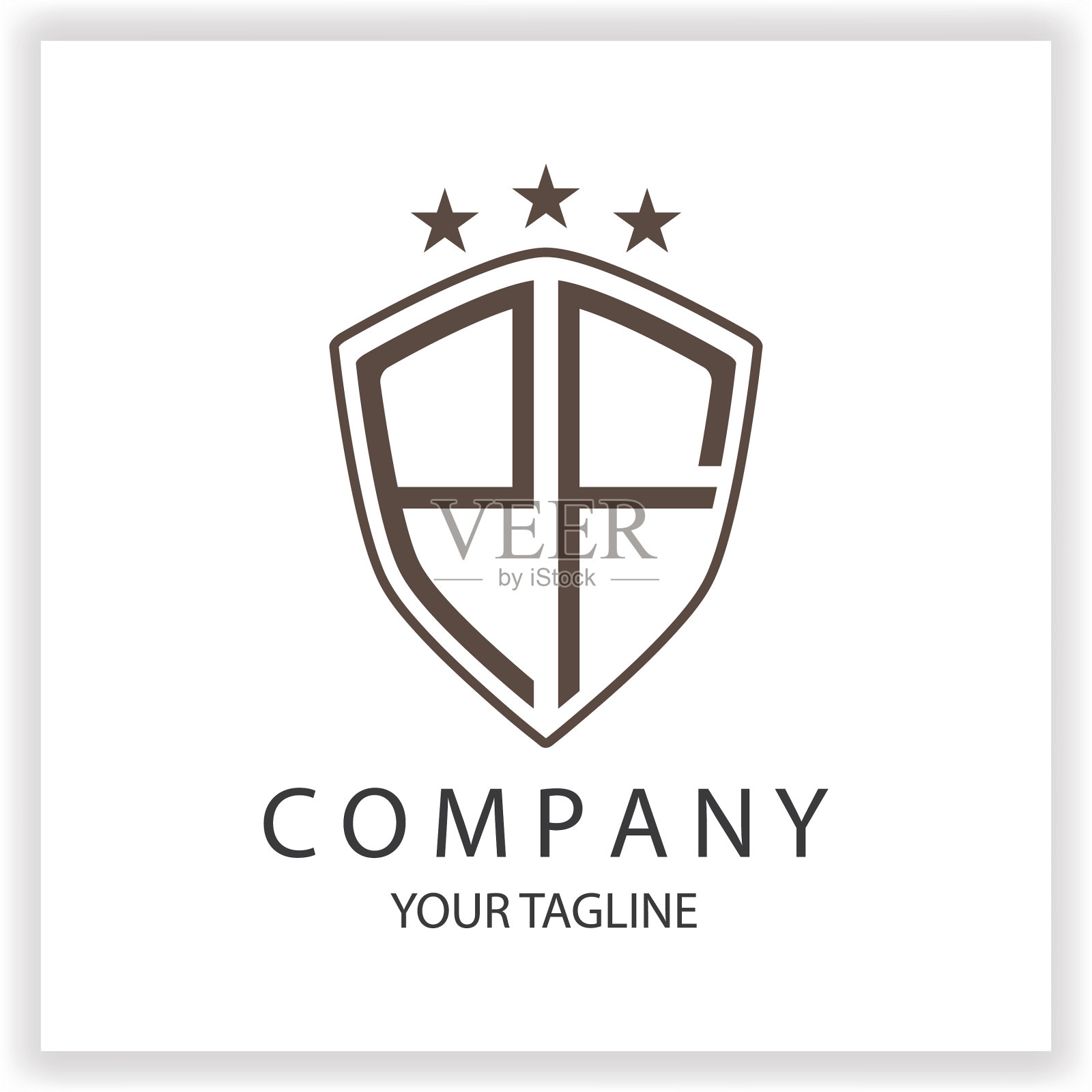 Pf标志字母组合与盾形孤立的黑色插画图片素材