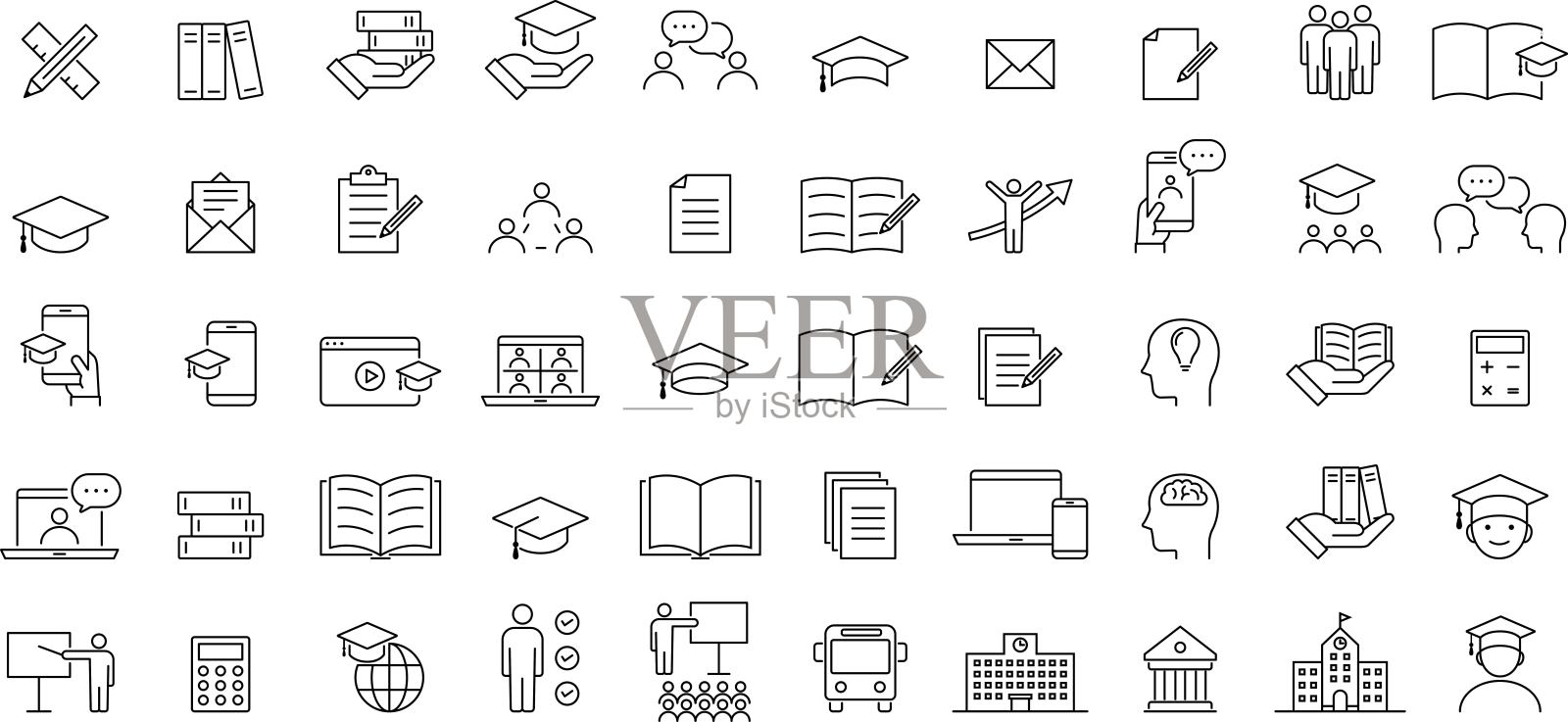 矢量线图标集教育，学习和学校相关的图标插画图片素材